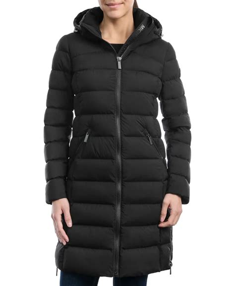 michael kors women's hooded faux-leather-trim puffer coat|Michael Kors packable jacket women.